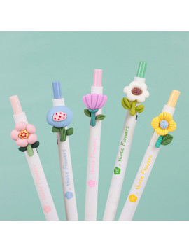 Ручка автоматическая шариковая синяя Flowers корпус белый