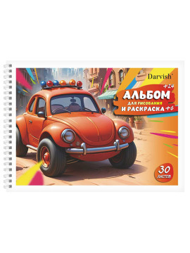 Альбом для рисования  24л + 6л раскраска Красная машинка" на гребне